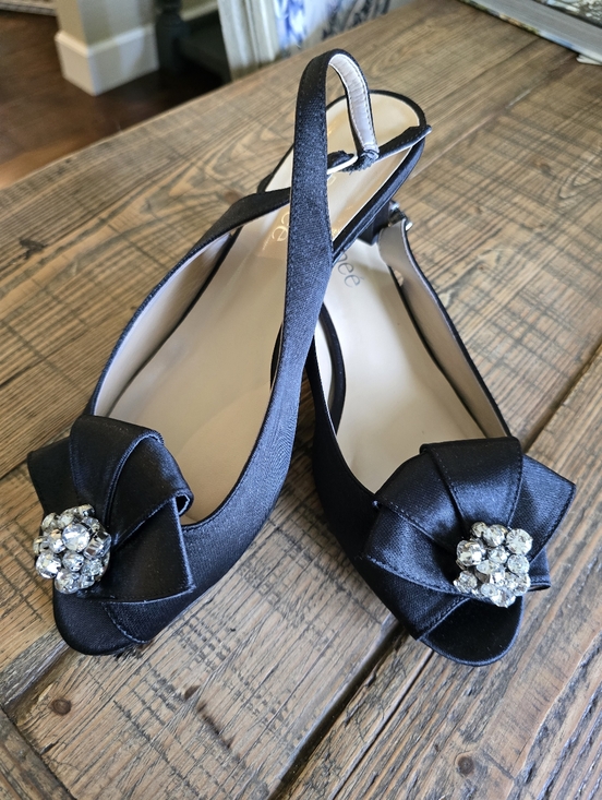 J.Renee Shoes - J. Renee Jadan Black Embellished Slingback Kitten Heels.